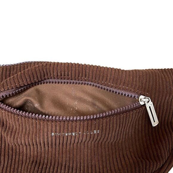 Sincerely Jules Corduroy Half Moon Sling Crossbody Bag W/ Earbuds Pouch Brown OS - Picture 4 of 5